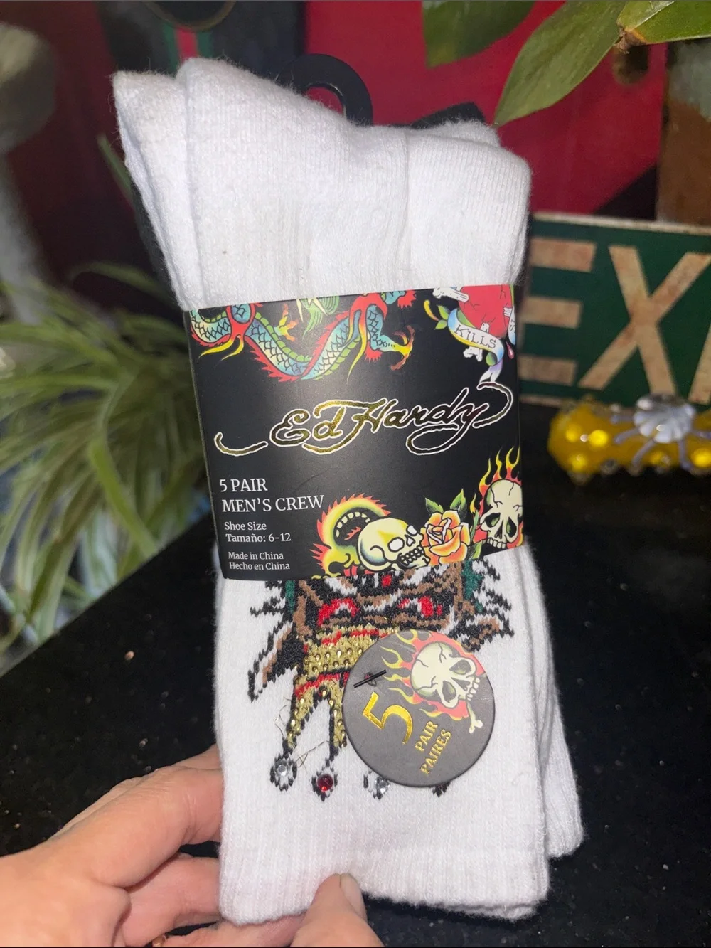 Ed Hardy Men's Crew Socks - White (5 Pair)